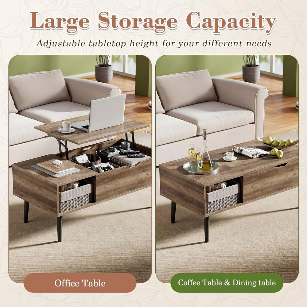 OLIXIS Lift Top Coffee Table, Wood Coffee Table for Living Room Home Grey