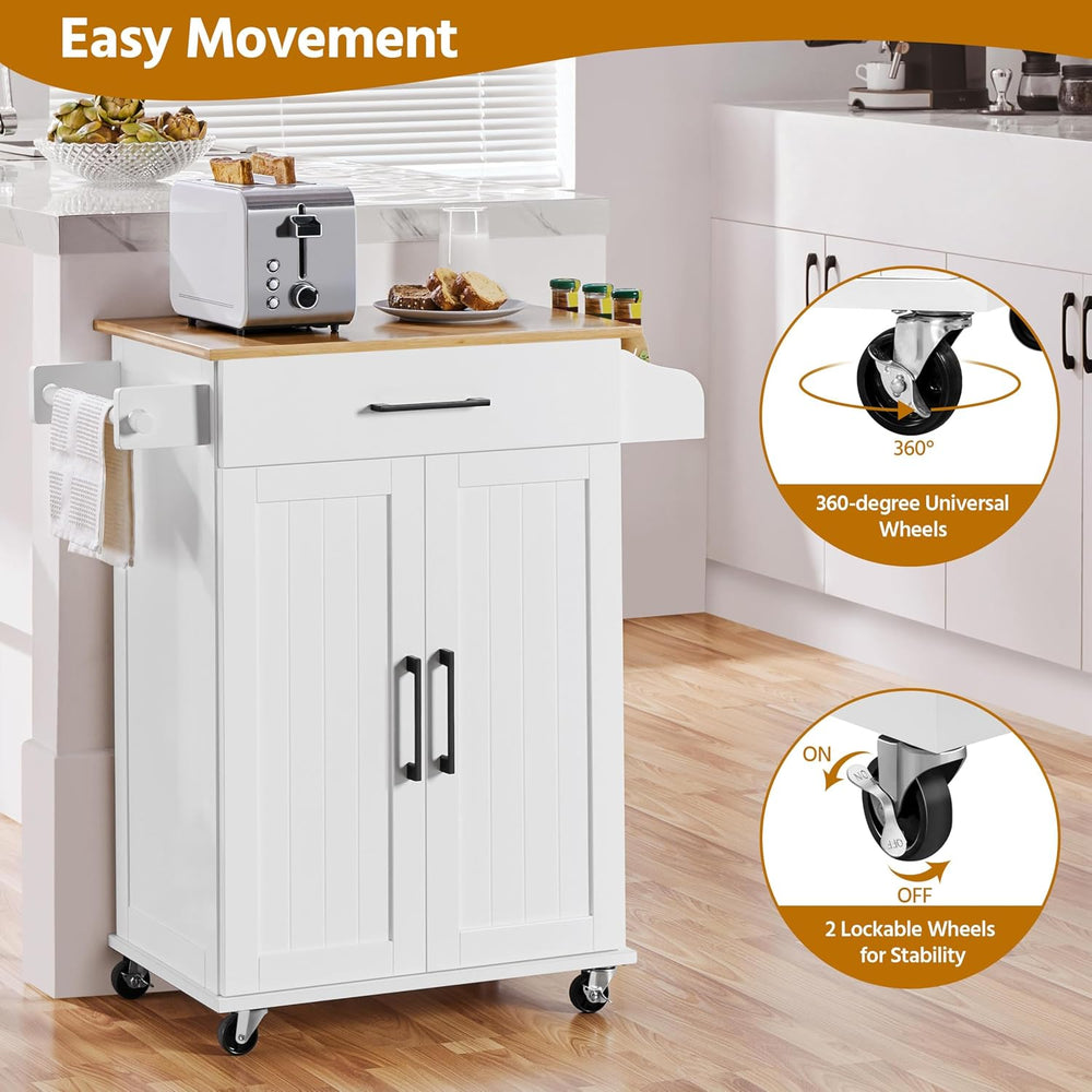 Topeakmart Rolling Kitchen Island Cart on Wheels with Storage Cabinet White