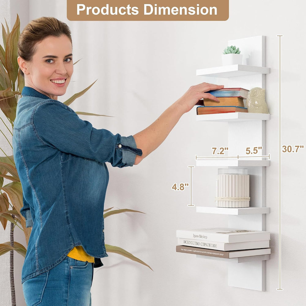 Fun Memories 5 Tier Wall Shelf Unit, Vertical Storage Tower, White, 2-Pack
