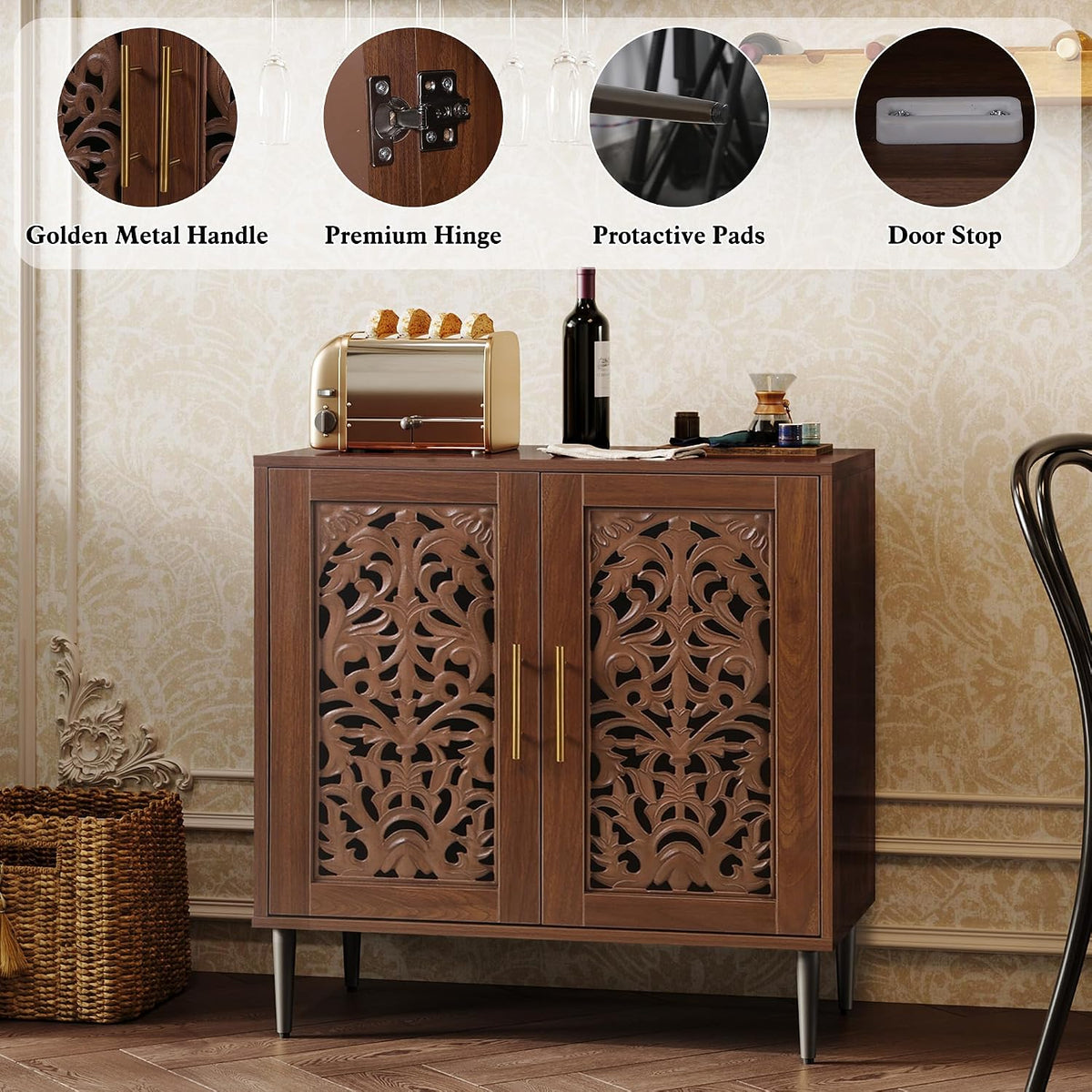 ARTPOWER Vintage Hollow Carving Accent Cabinet with 2 Doors for Living Room