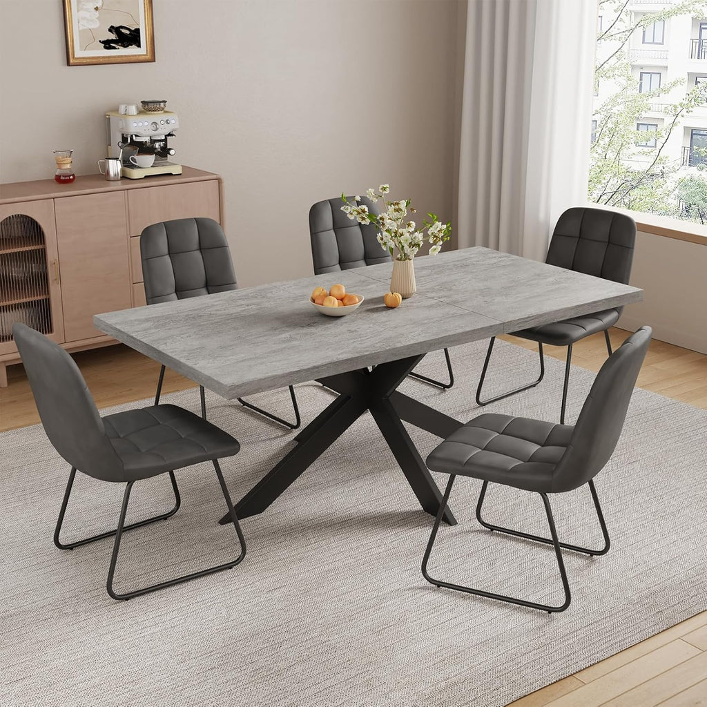ZckyCine 7-Piece Expandable Dining Set with 63"-79" Extendable Wood Table and 6 PU Leather Chairs, Modern Rectangular Kitchen Table Set for 6, Walnut Finish