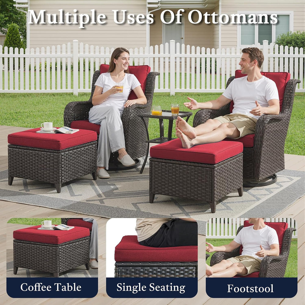 Outdoor Patio Furniture Set-5 Piece Outdoor Swivel Rocker Chairs with Ottoman...