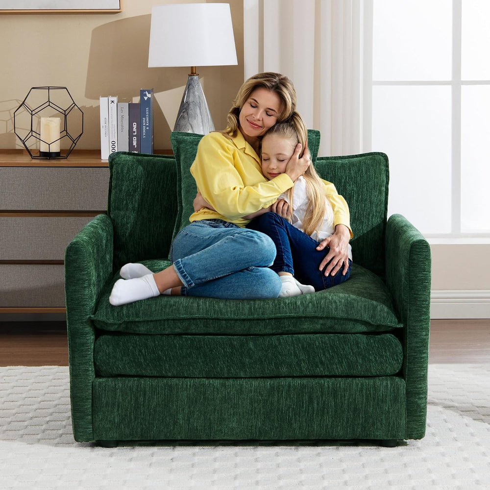SLEERWAY Oversized Chair with Ottoman Set, Modern Comfy Living Room Chenille ...