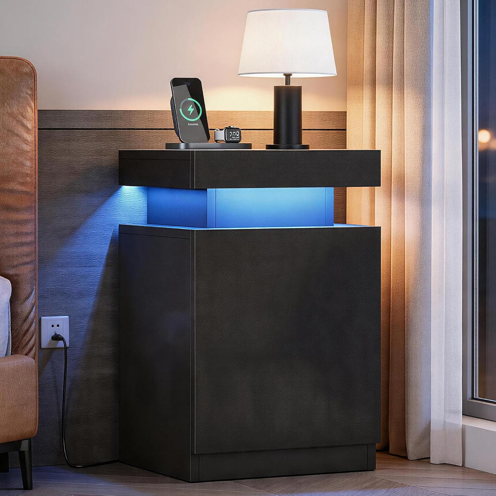 Nightstands Set of 2, 17.7 Inches LED Night Stand Set 2 with Power Outlets, B...