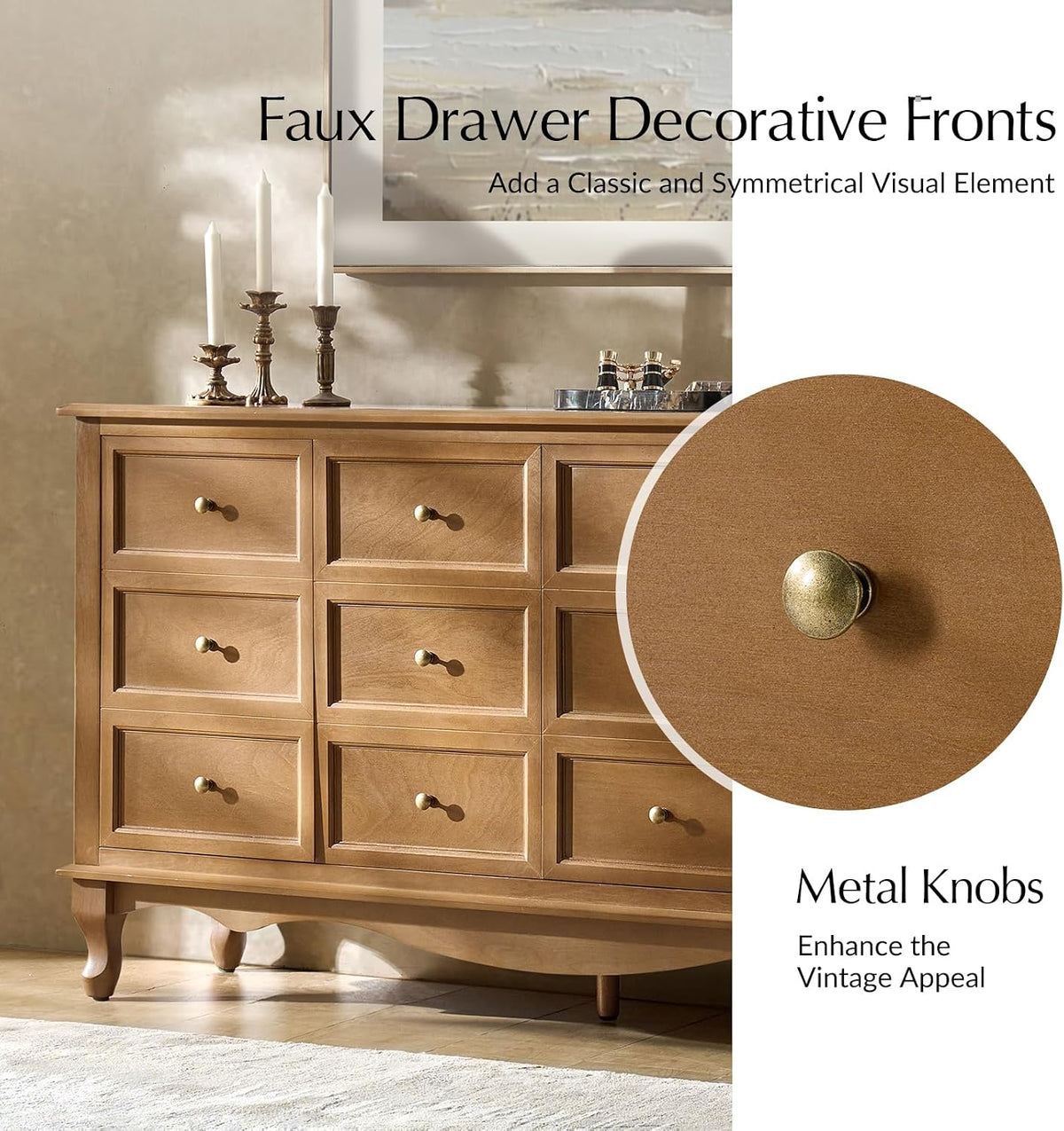 HULALA HOME Transitional Solid Wood Sideboard with Adjustable Shelves, 58" Spacious Storage Sideboard, Versatile Kitchen Buffet Cabinet with Solid Wood Legs, Acorn