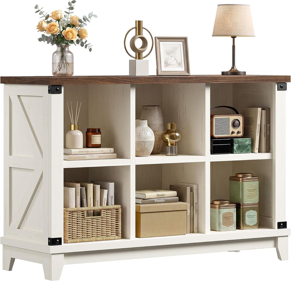 EnHomee Farmhouse 6-Cube Storage Organizer for Living Room, White