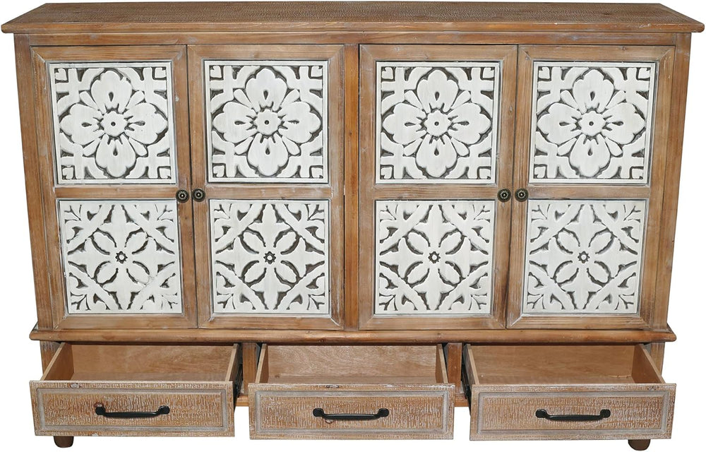LKTART 59" Solid Wood Sideboard Buffet Carved Storage Cabinet with Drawers