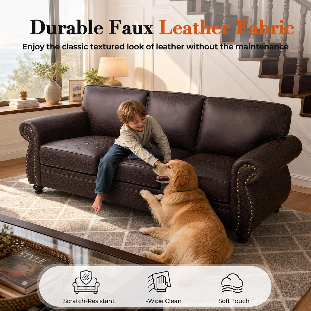 Couchus 2-Piece Sofa Set, 88" 3-Seater, 77" Loveseat, Brown