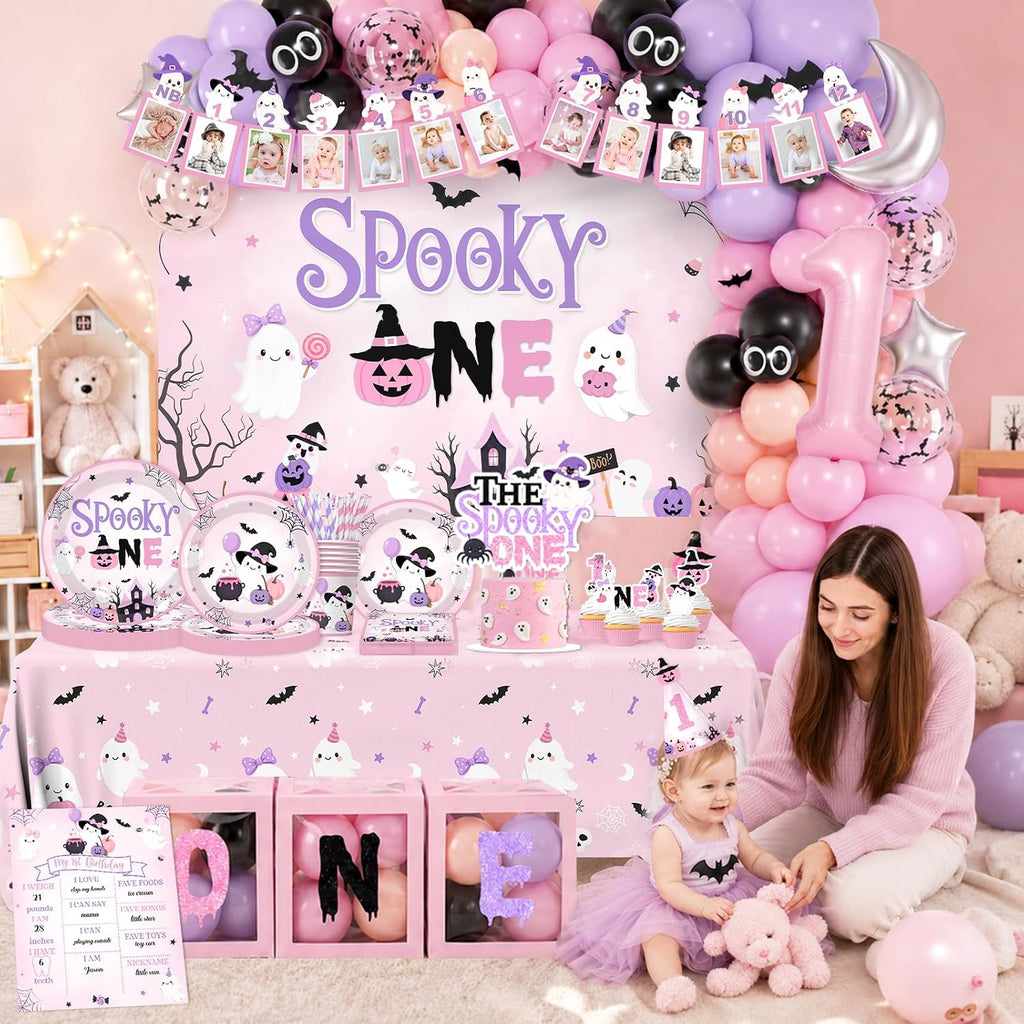 Spooky One Birthday Decorations Girl 274Pcs Pink Halloween 1st Birthday Kit