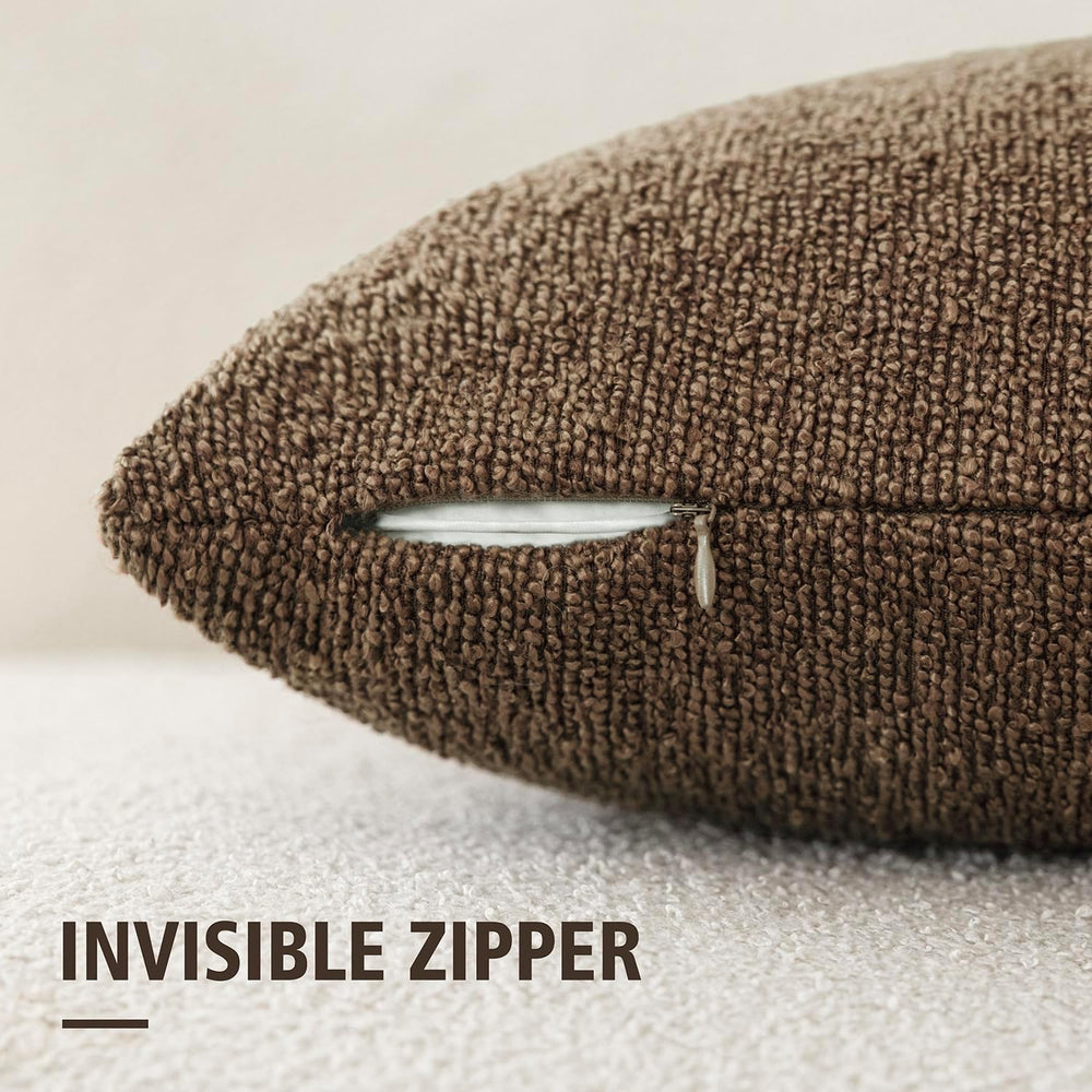Foindtower Decorative Textured Boucle Throw Pillow Covers 26x26 Chocolate