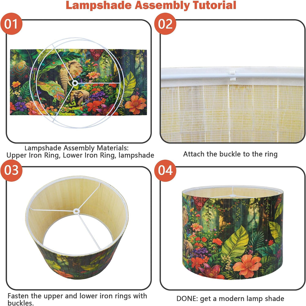 Natural Bamboo Drum Lamp Shade,Tropical Plants Covers,13×13×10 Inch Wide Rim ...