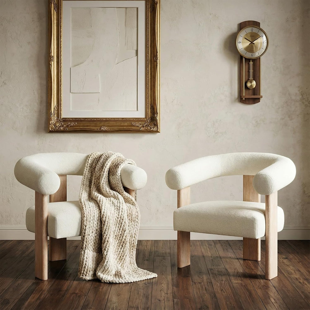 VKNOW Barrel Accent Chairs Set of 2 with Armrests and Rubberwood Legs