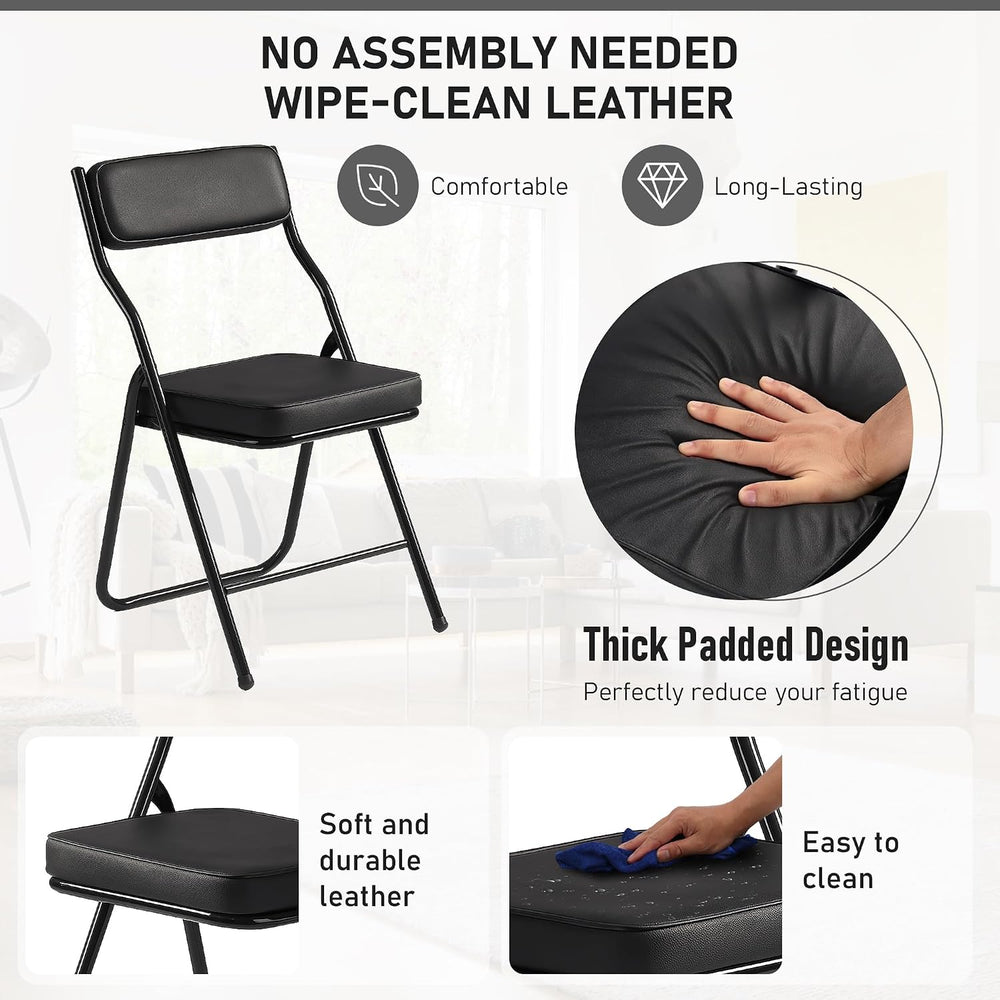 Padded Folding Dining Chairs with Cushion,Black,4 Pack