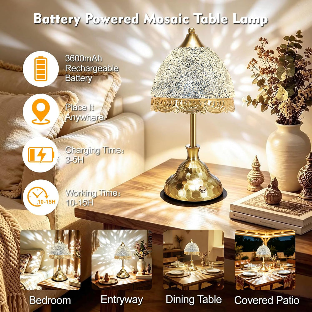Rechargeable Mosaic Lamp,3600mAh Battery Operated,Cordless