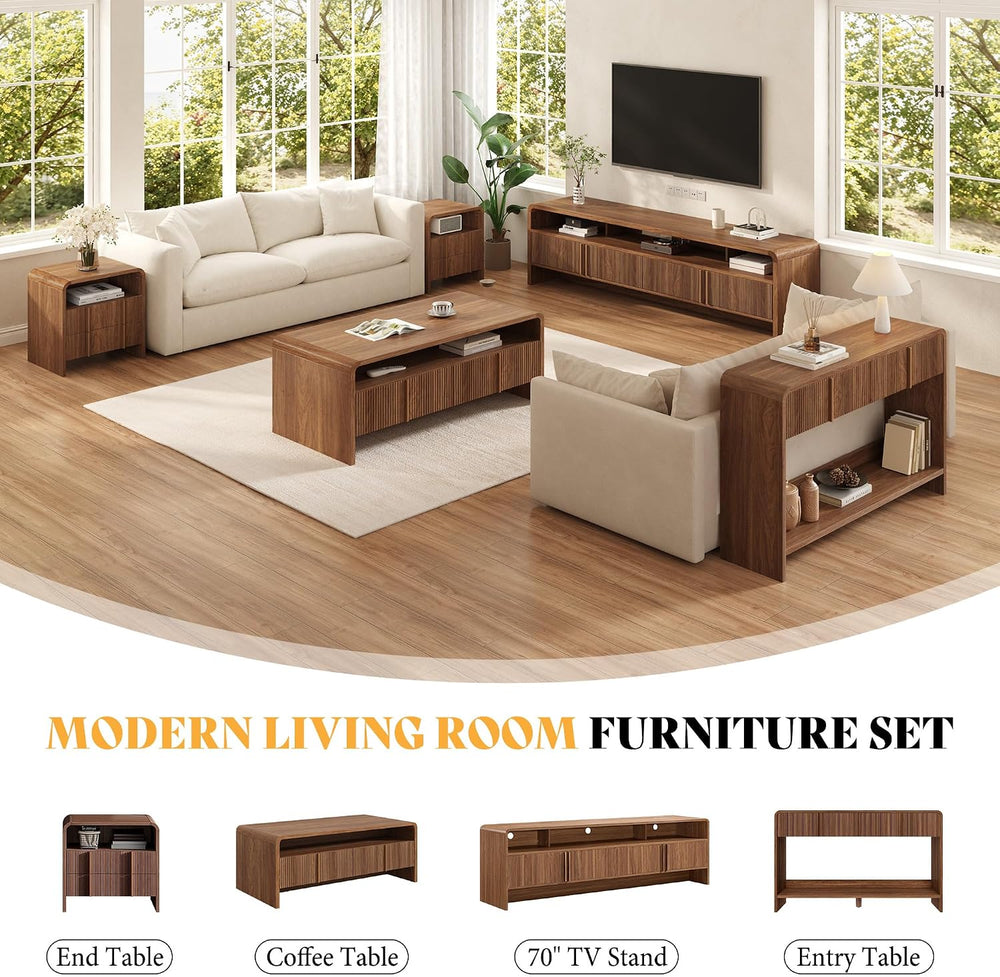 AMERLIFE Fluted Coffee Table with Storage & Rounded Edges