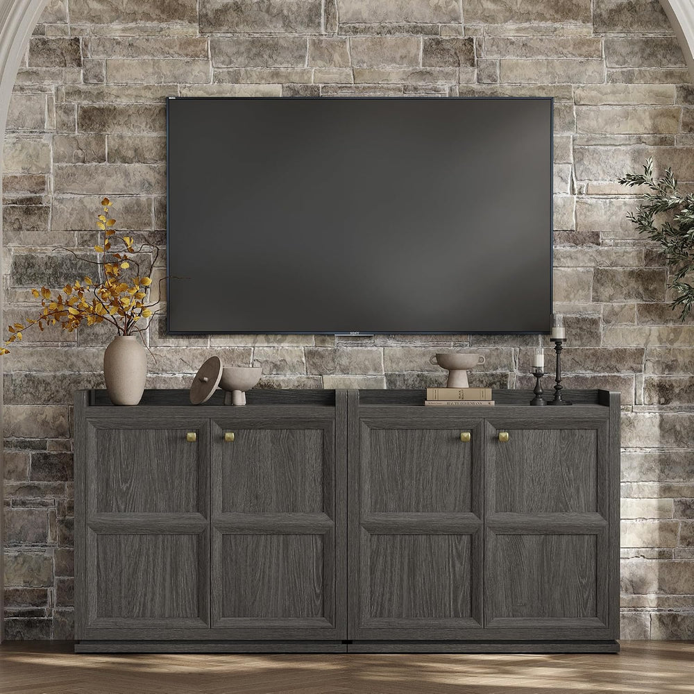 SICOTAS Sideboard Buffet Cabinet with 6 Doors & Shelves, Golden Handles