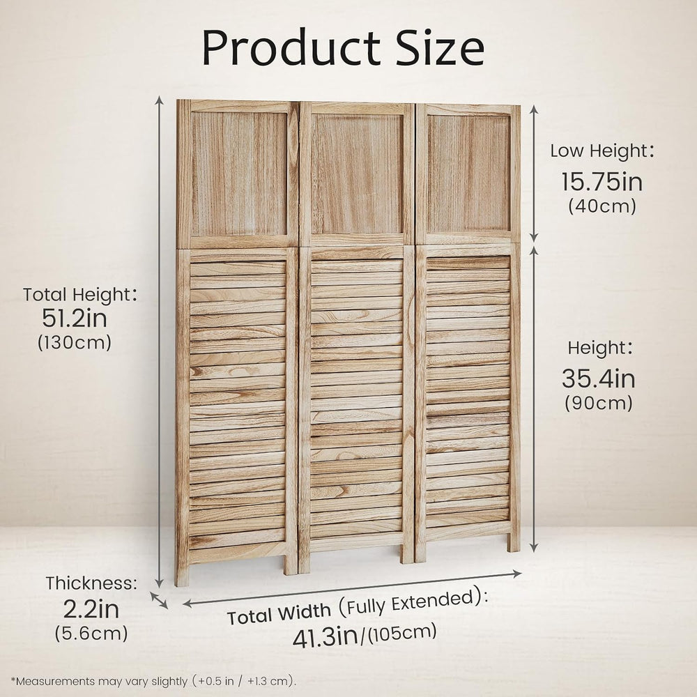 1 Pack 3 Panel Wood Short Room Divider Folding Screen Light Brown
