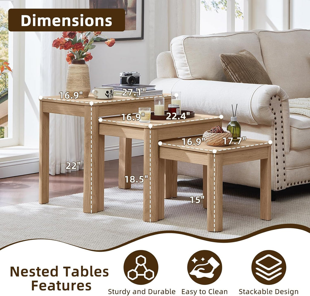 Joaxswe Farmhouse Nesting Tables Set of 3, Natural