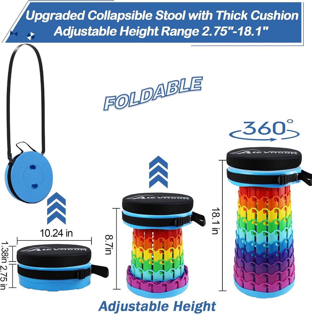 ALEVMOOM 2026 Collapsible Stool with Thick Cushion, H18.1 D10.24 More Sturdy ...