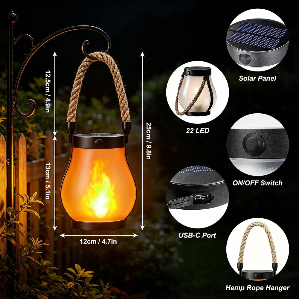 Solar Lanterns Outdoor Waterproof,2 Pack Flickering Flame Hanging Lanterns