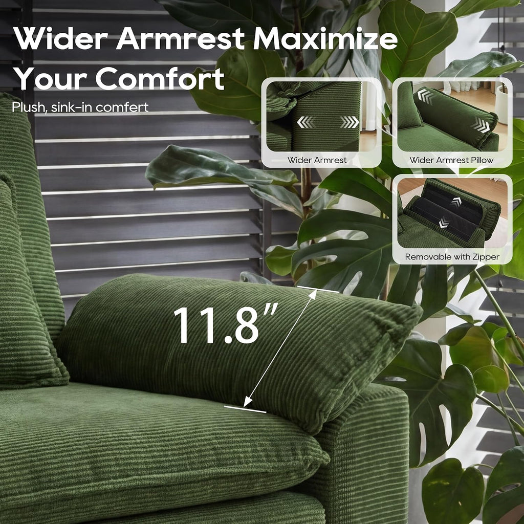 URRED Oversized Modular Sectional Sofa，Solid Green：87" L Shaped