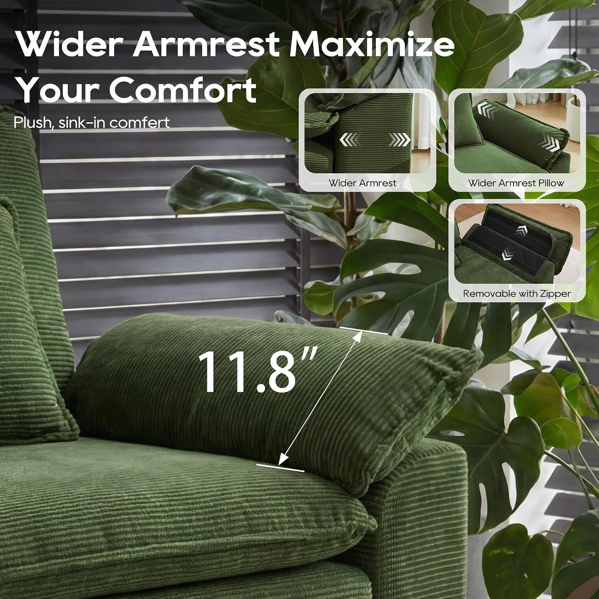 URRED Oversized Modular Sectional Sofa，Solid Green：87" L Shaped