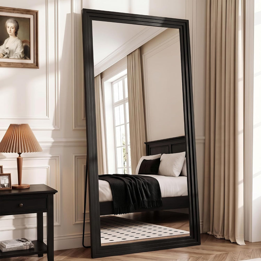 76"x34" Full Length Mirror, Large Wood Floor Mirror, Black