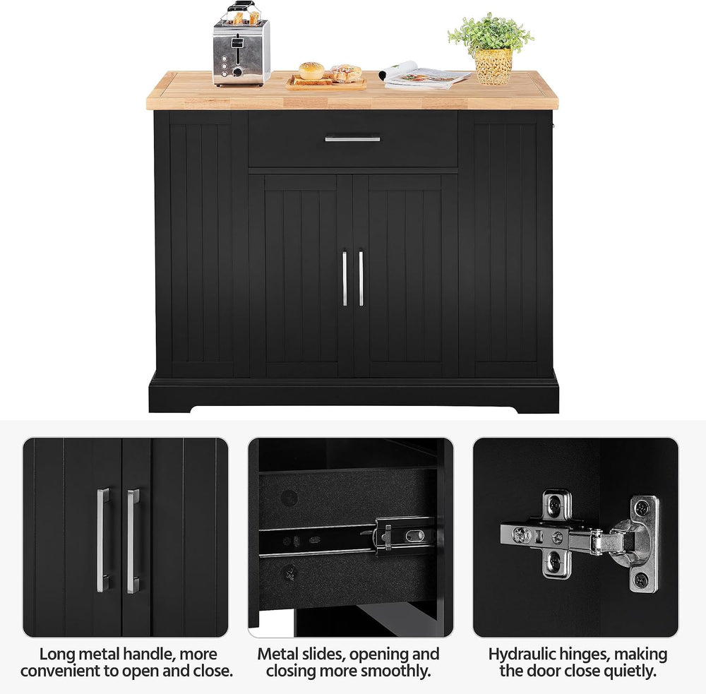 Yaheetech Rolling Kitchen Island Cart with 3 Drawers & Open Shelves, Black