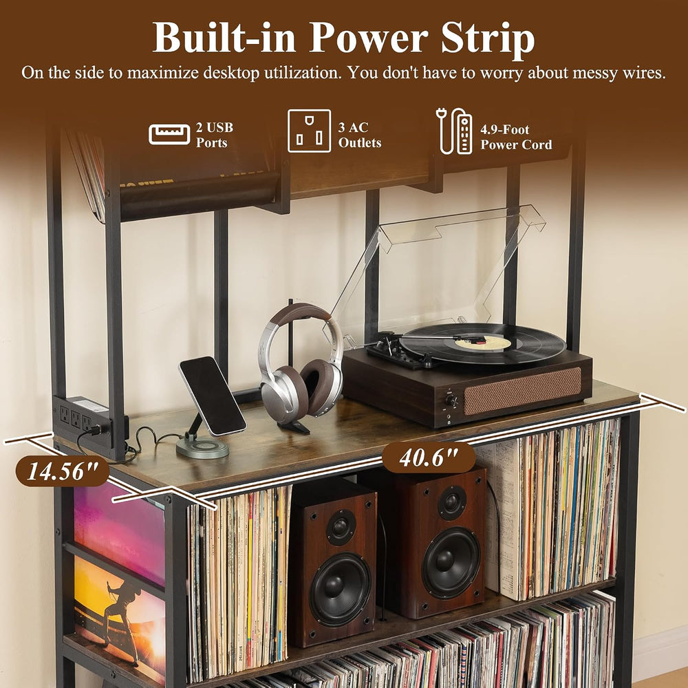 Aquzee Large Record Player Stand, Vinyl Record Stand with Charging Station