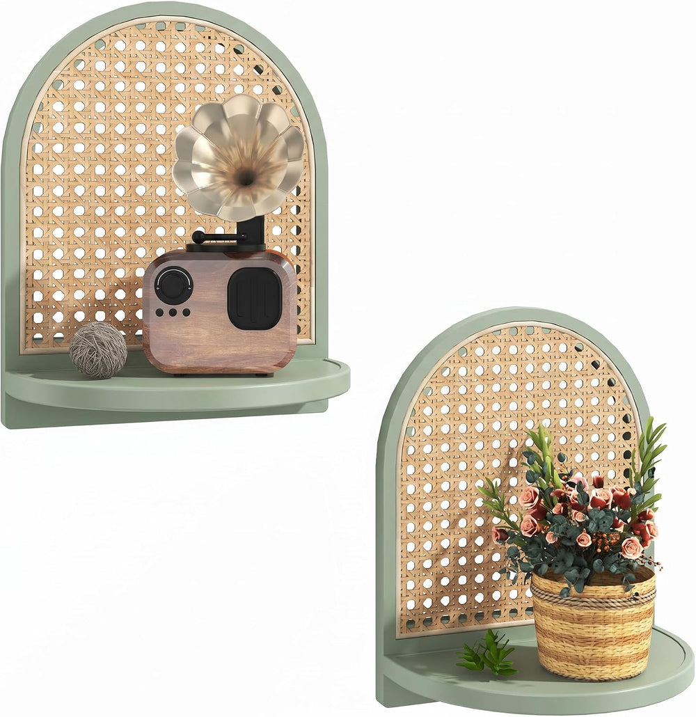 Rattan Shelf Set of 2, 7'' Rattan Shelf with Wicker Decor, Boho Wall ...