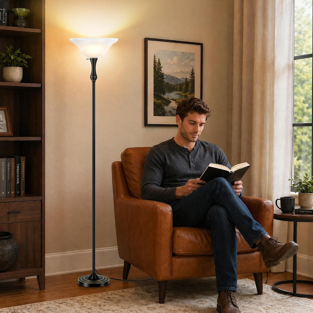 SIBRILLE Dimmable LED Torchiere Floor Lamp with Glass Shade