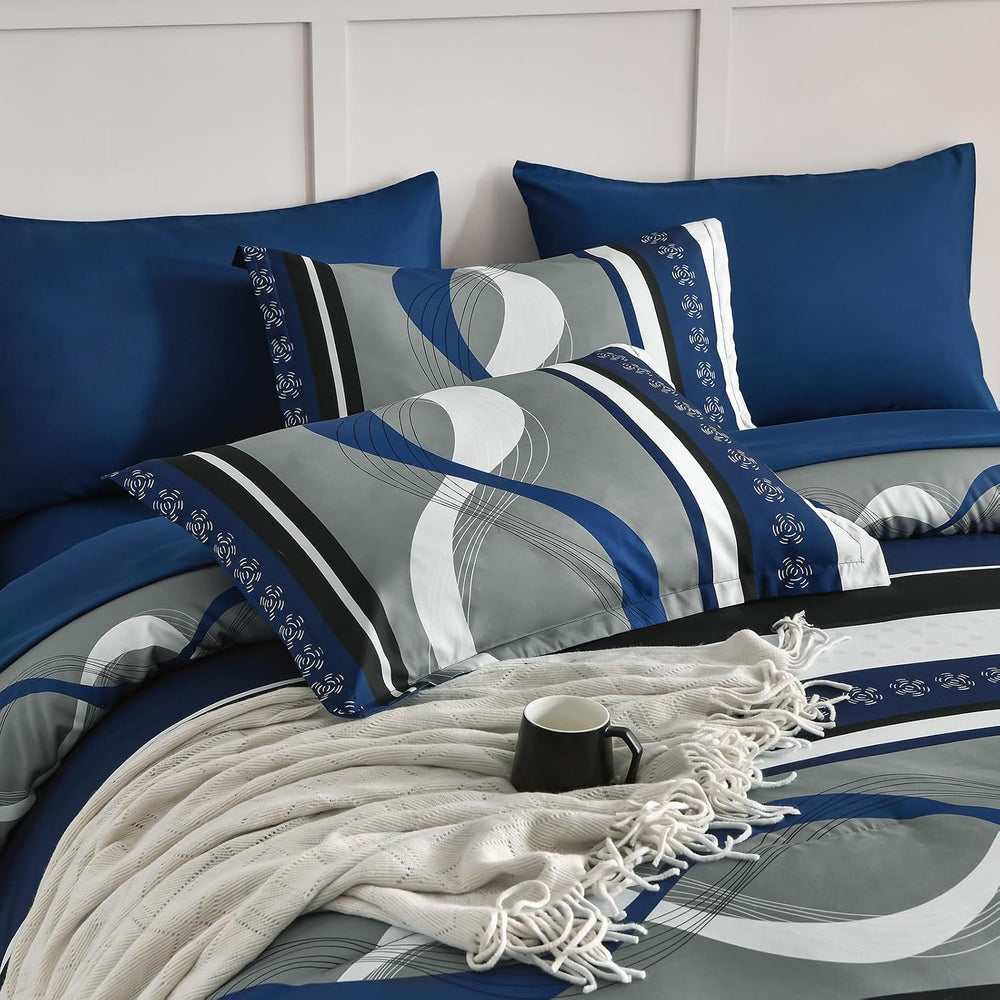 Anibedding King Size Comforter Set,Navy Blue Boho Bed in a Bag