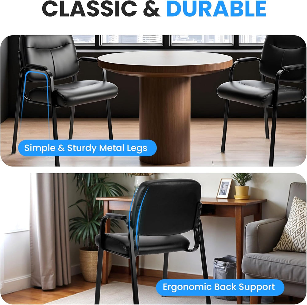 Simple Deluxe Leather Guest Chair with Padded Arm, Waiting Room Chairs Statio...