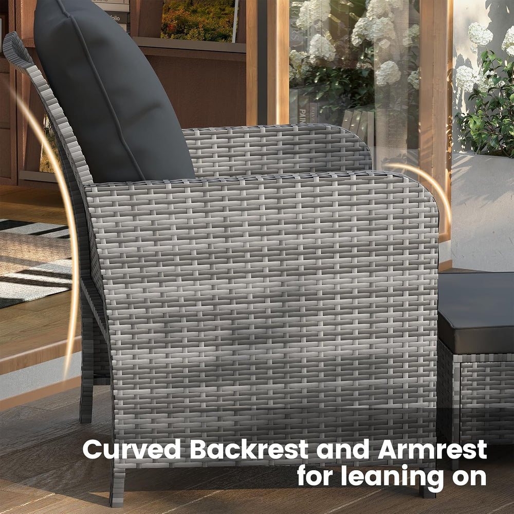 UDPATIO Balcony Furniture, Space-Saving Patio Chairs with Ottoman