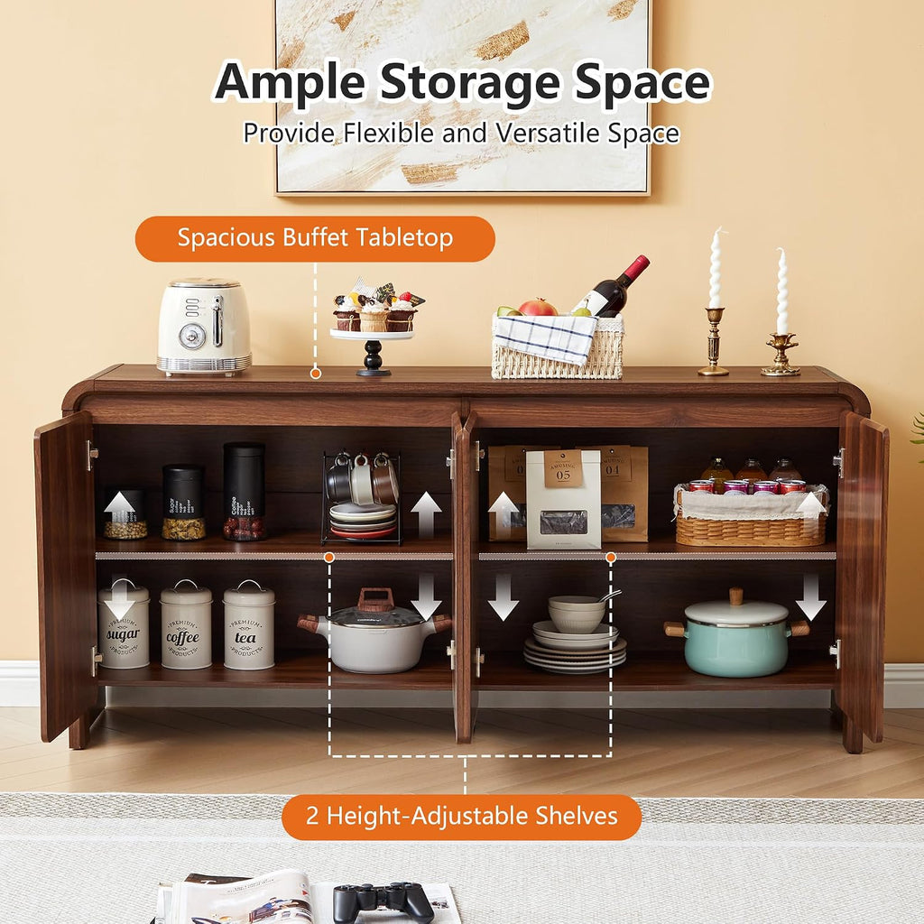 63" Sideboard Buffet Cabinet with Storage, Accent Cabinet with 4 Doors