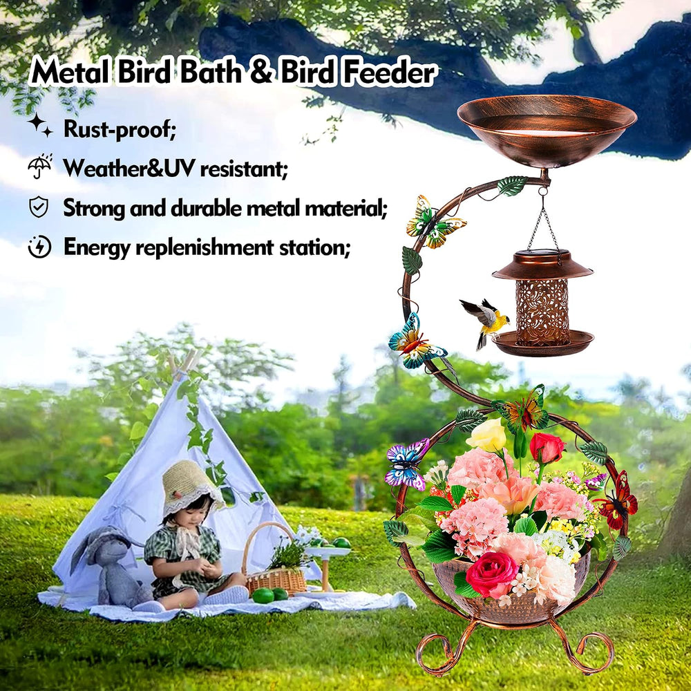 YADOOLIFE 37.8" Bird Bath and Solar Bird Feeders Combo with Flower Plant...