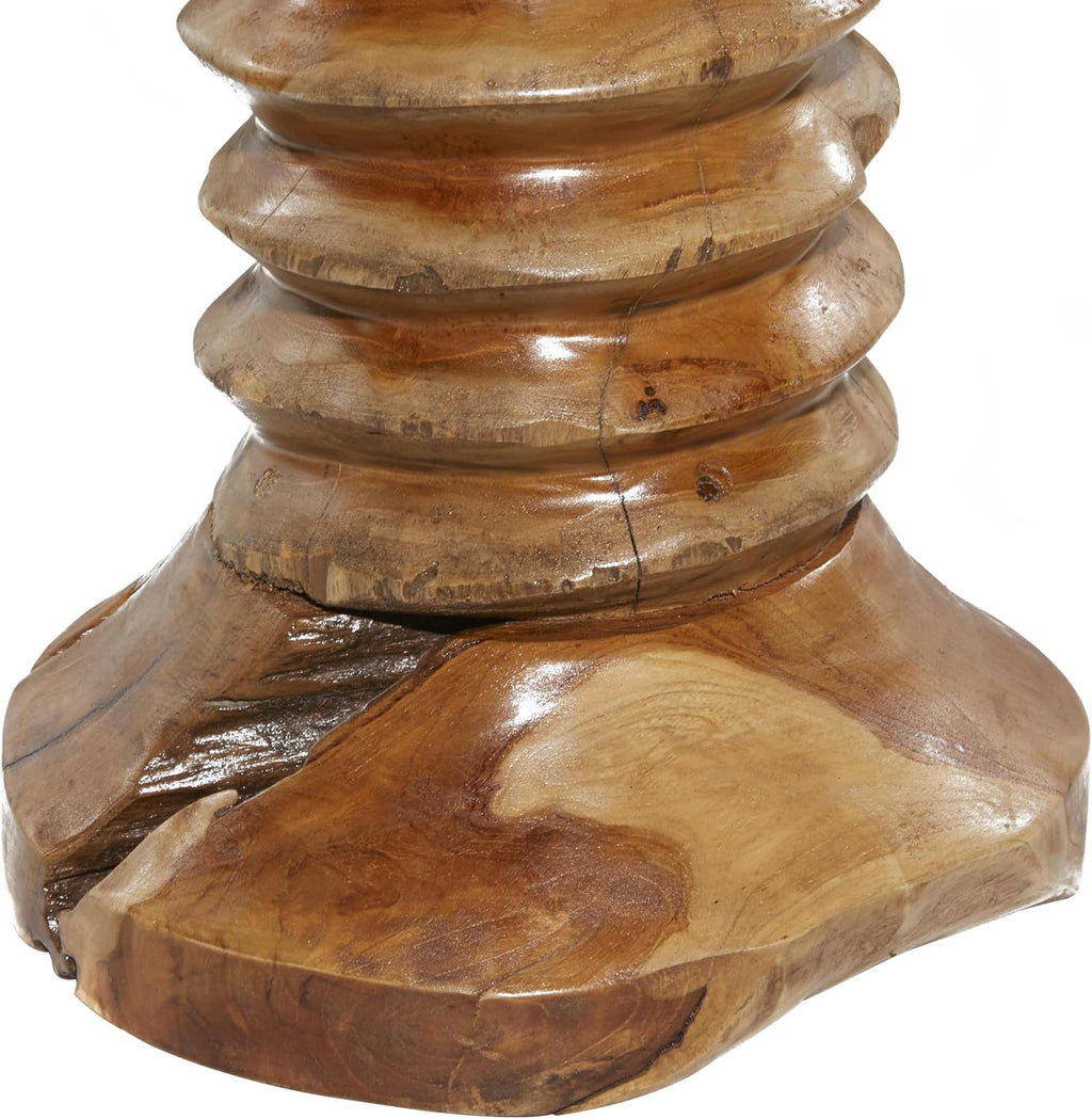 Deco 79 Teak Wood Handmade Live Edge Accent Table with Coiled Base, 13" x 13" x 19", Brown