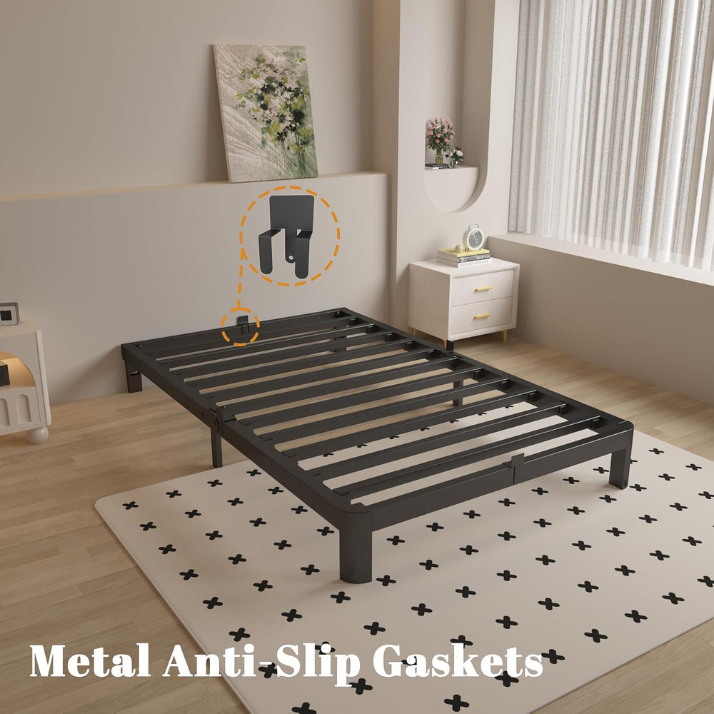 6 Inch Twin Bed Frame with Metal Gasket, Black Single Bed Base