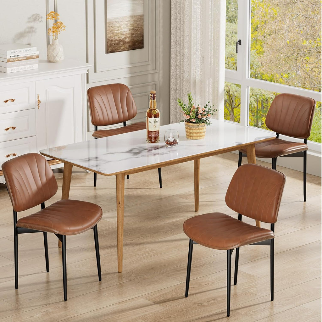REONEY Dining Chairs Set of 2, Mid-Century Modern Kitchen Chairs, Camel