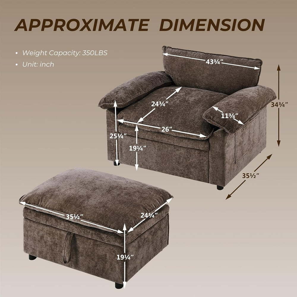 Furnimart Oversized Chair with Storage Ottoman, 44" Wide Cloud Chair and...