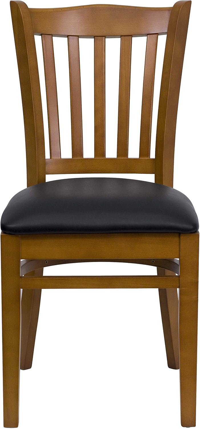 EMMA + OLIVER Black Vertical Slat Back Cherry Wood Chair
