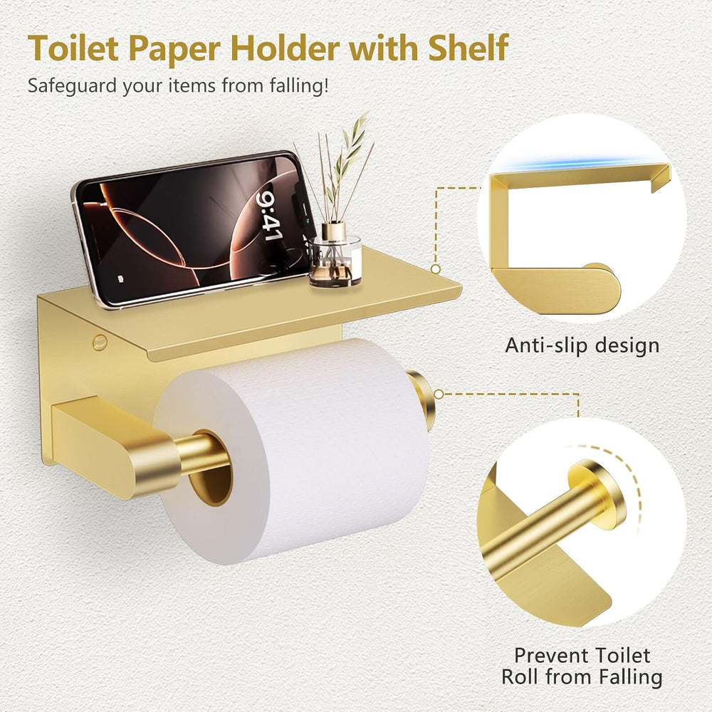 TQKAG 5 Piece Bathroom Hardware Set, Brushed Gold Bathroom Accessories