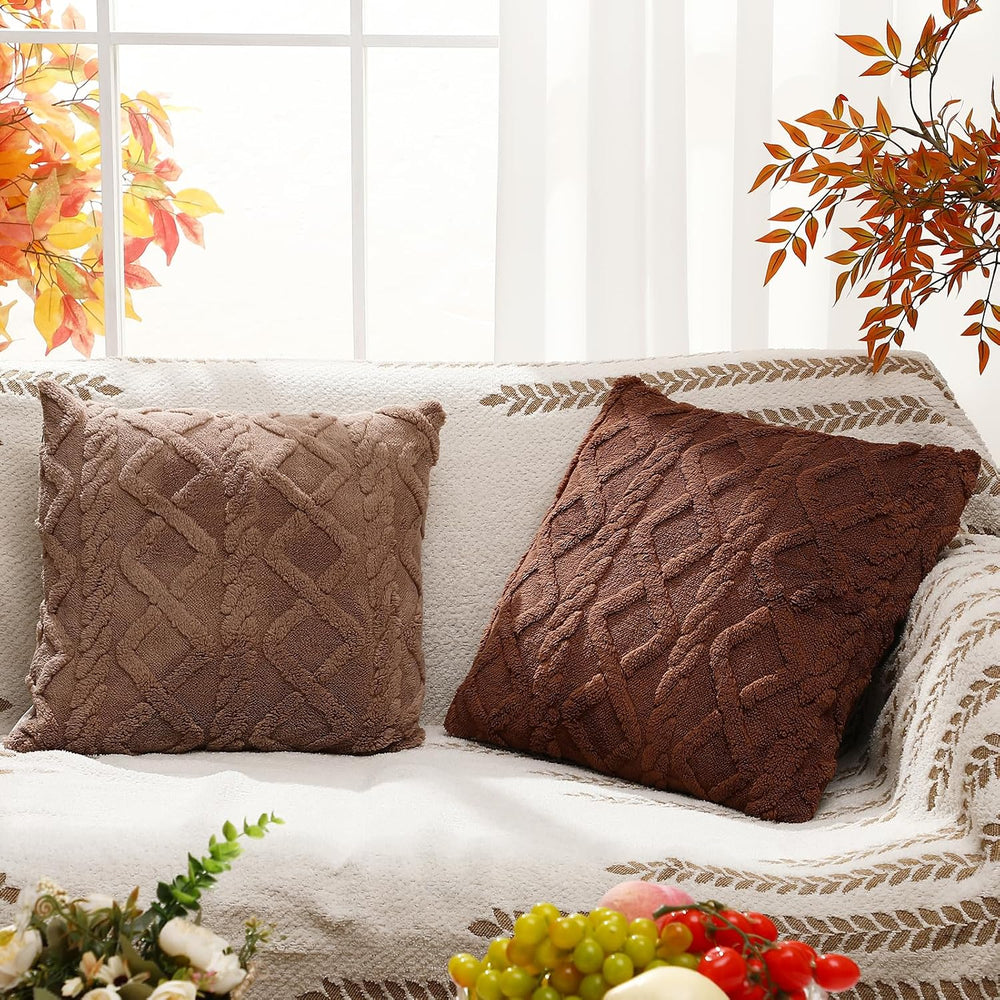 6 Pcs Faux Fur Decorative Pillow Covers 18x18 in, Brown, Gray