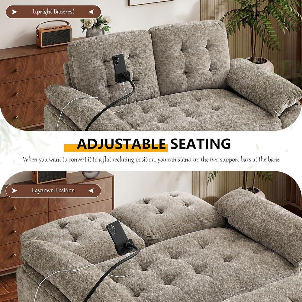 56” Chaise Lounge Chair with Ottoman, Oversized Loveseat Reading Accent Comfy...