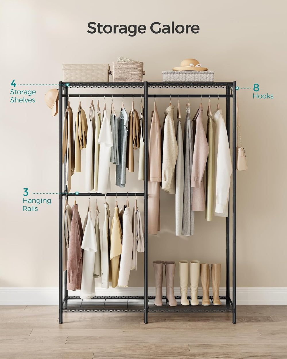 SONGMICS Clothes Rack, Freestanding Wardrobe Closet, Metal Clothing Racks, He...