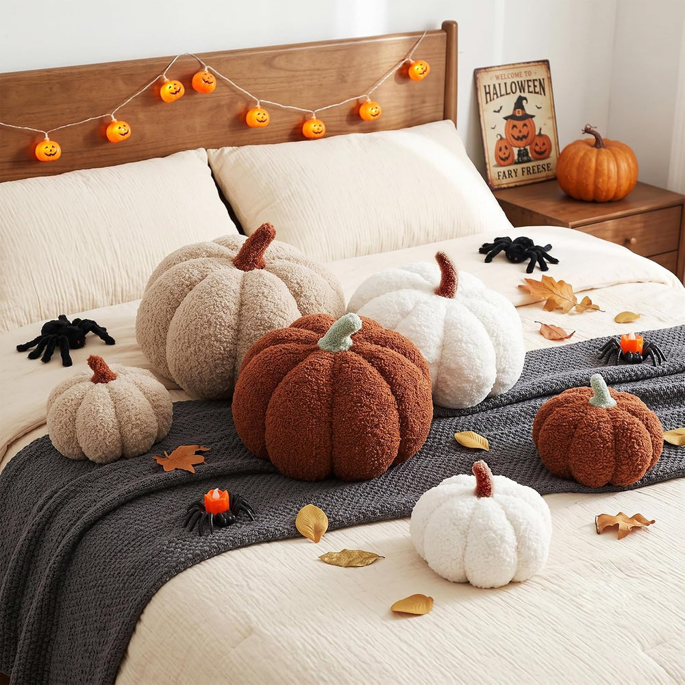 XIAIJIA 2Pcs Pumpkin Pillow, Halloween Fall Throw Pillows,White Brown