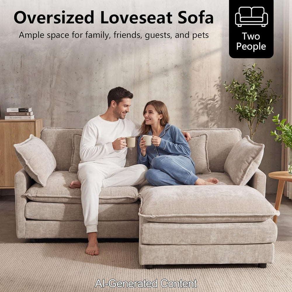 GNIXUU 76.7" Camel Small L Shaped Cloud Couch Loveseat Sofa with Ottoman