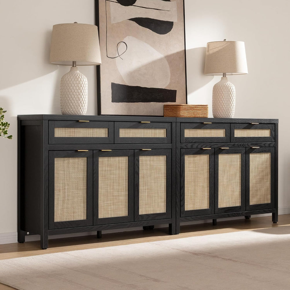 SICOTAS Rattan Sideboard Buffet Cabinet with Storage, Boho Credenza Accent