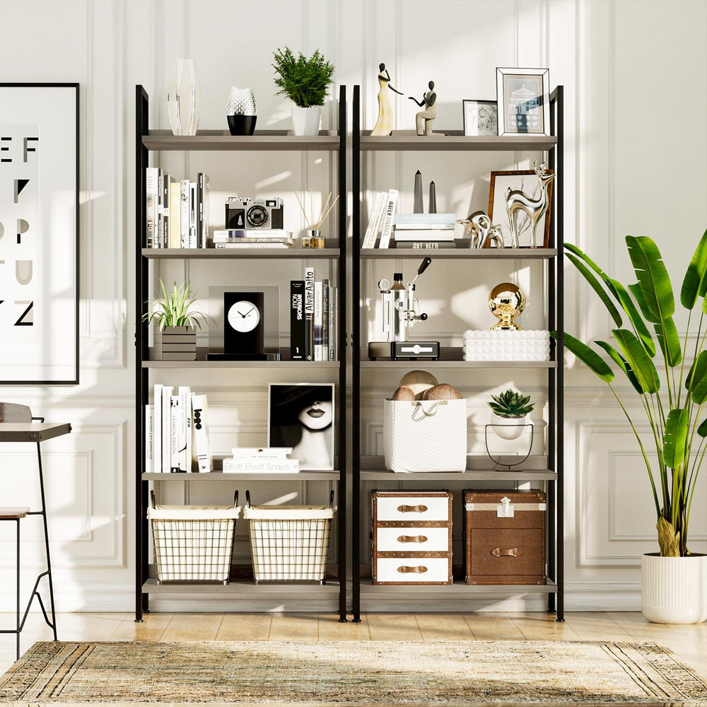 NUMENN Bookshelf, 5 Tier Freestanding Shelving Unit, Grey