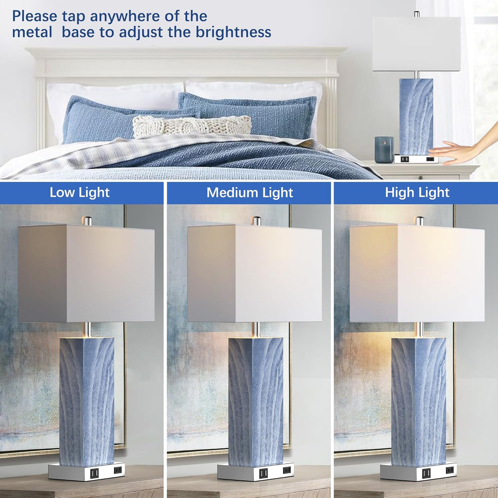 Touch Control Table Lamps with White Fabric Shade Set of 2, 3-Way Dimmable Mo...